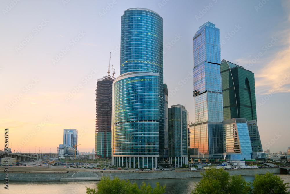 Moscow-city at the sunset