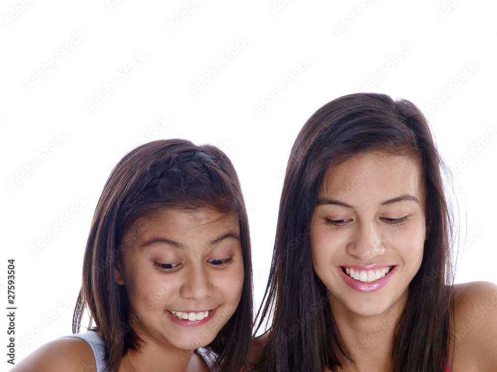 smiling girls watching down below copyspace smiling girls watching down below copyspace