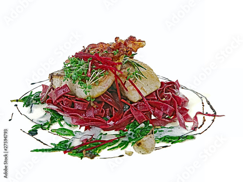 Fototapeta Naklejka Na Ścianę i Meble -  red beet pasta and fried fish fillet