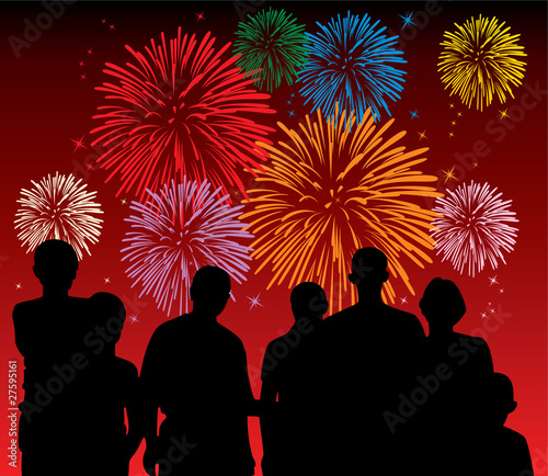 vector illustration of people watching fireworks