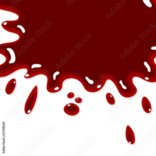 Blood splash with droplets over white background