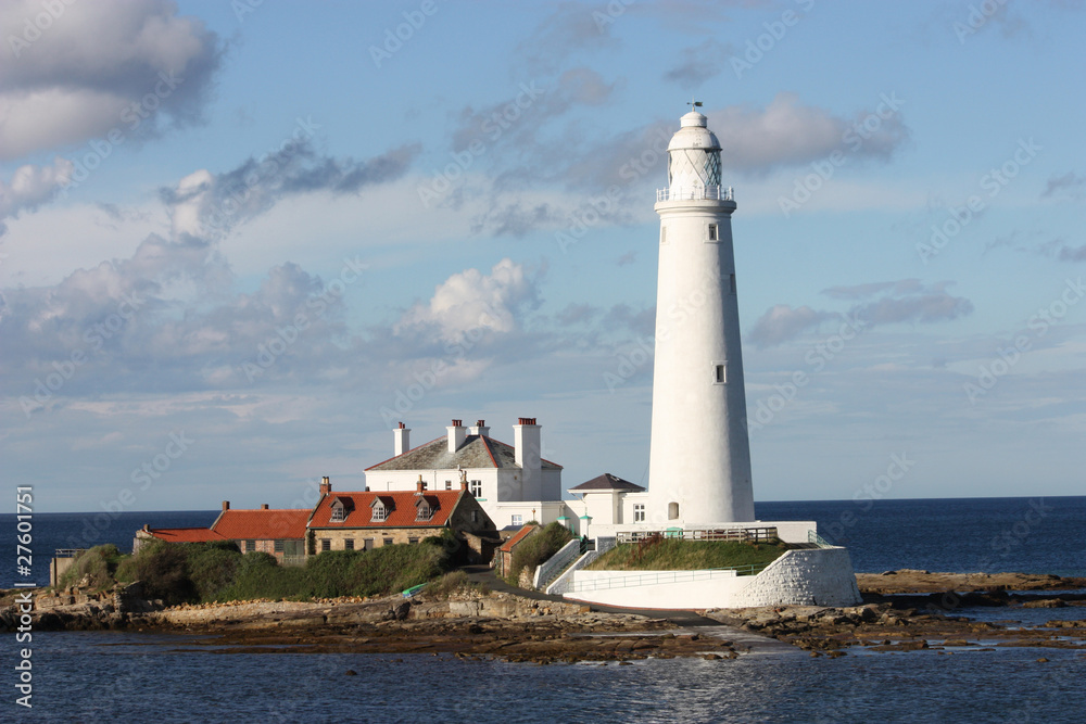A White Island Lighthouse with Associated Buildings.