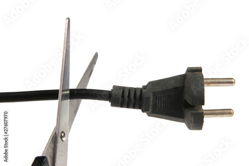 scissors cutting electric wire