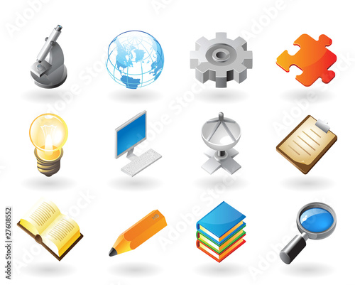 Isometric-style icons for science and industry