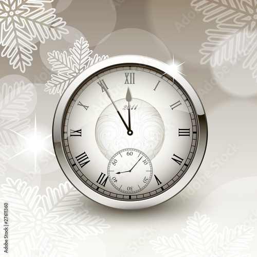 Christmas card with antique clock