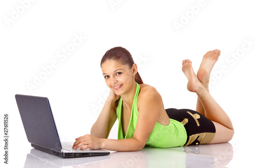 Young beautiful woman working with laptop