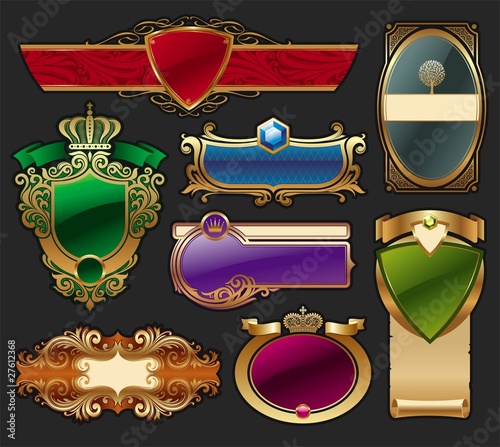 Vector set of golden luxury framed label