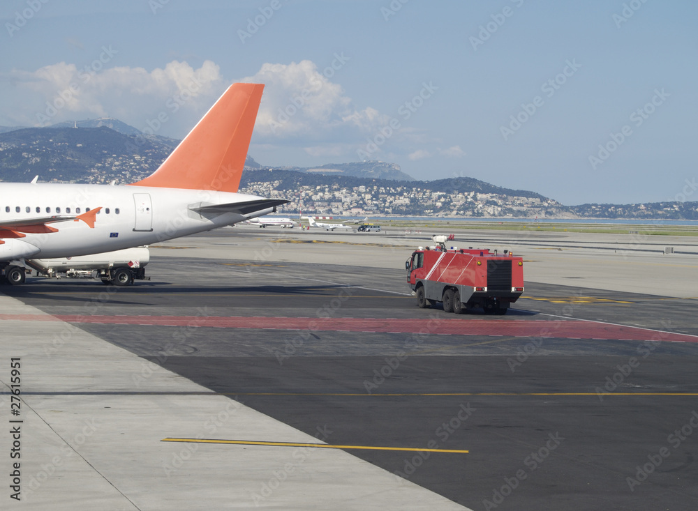 Fire Tender by aircraft. Nice Airport. Provence. France