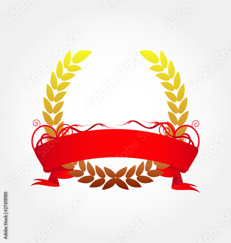 gold laurel  with red ribbon