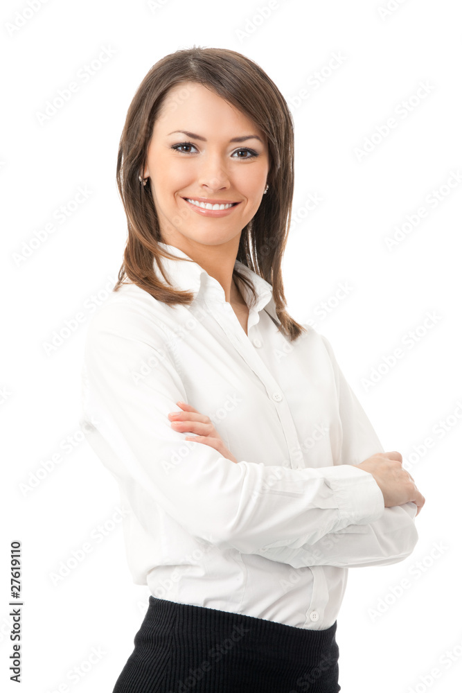Portrait of young happy smiling businesswoman, isolated Portrait of young happy smiling businesswoman, isolated