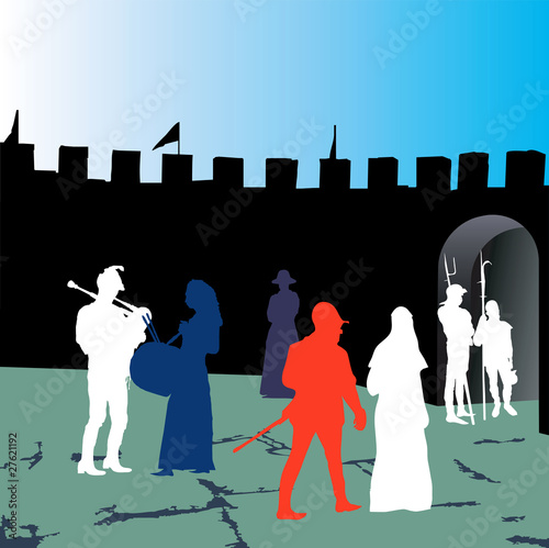 Medieval people silhouettes. Vector illustration. photo