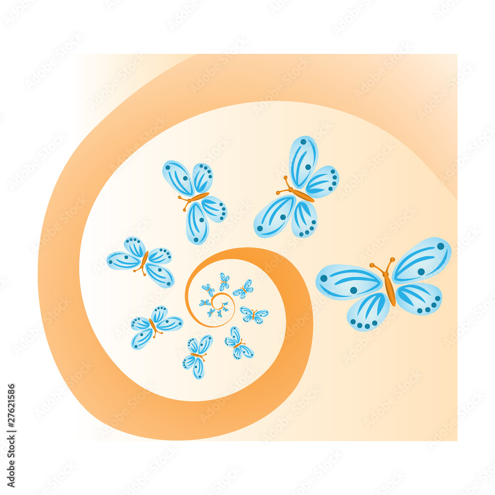 butterflies on spiral background - illustration