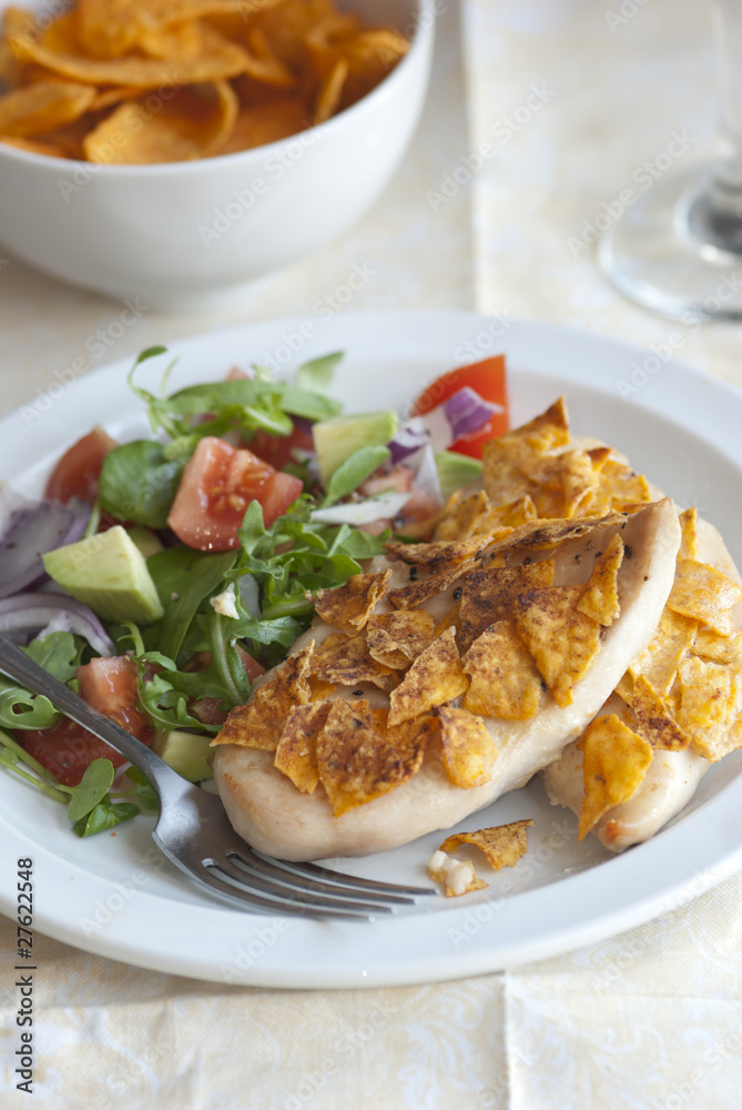 Spice-crunch chicken with side salad Spice-crunch chicken with side salad