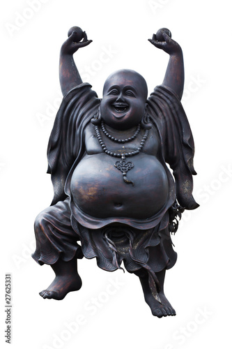 a happy laughing buddha on white background