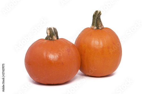 Two Small Pumpkins Isolated against a White Background