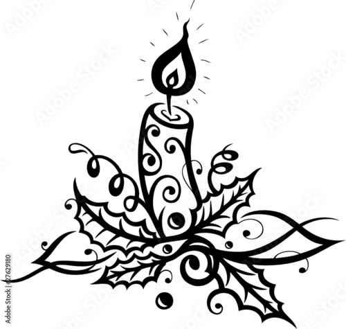 Weihnachten, Advent, Stechpalme, Kerze, vector
