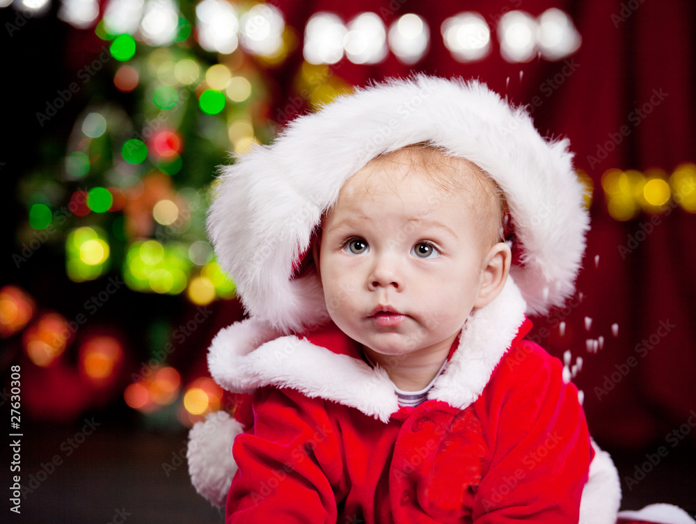 Baby in large Christmas hat Baby in large Christmas hat