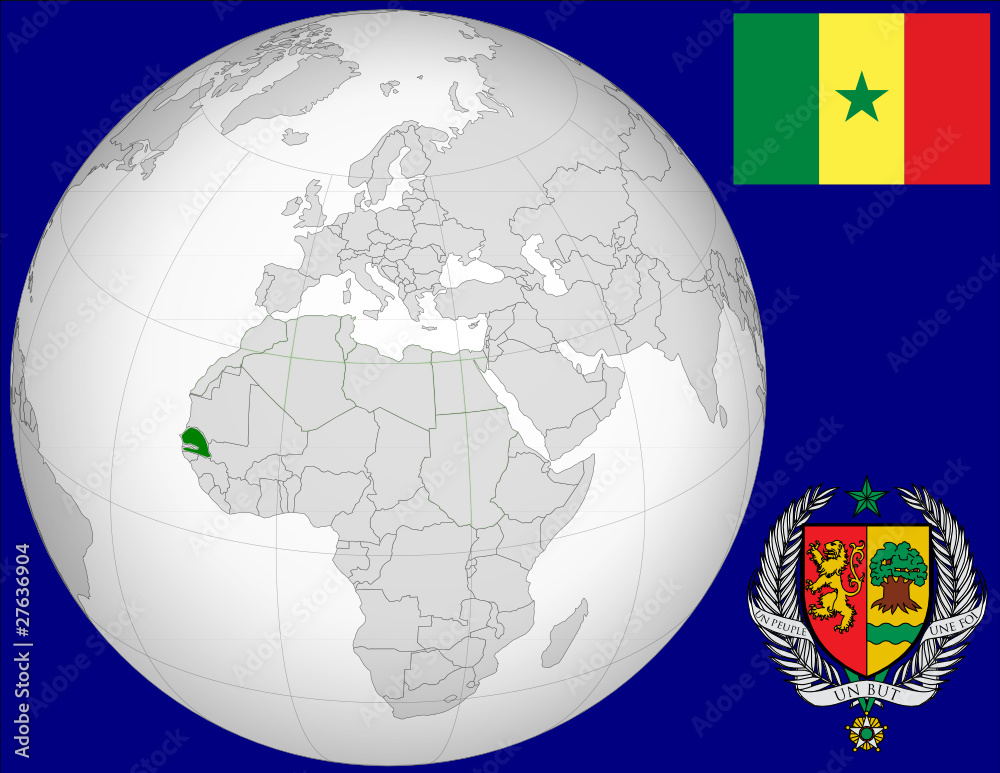 Senegal Globe Map Locator World Flag Map Stock Vector Adobe Stock