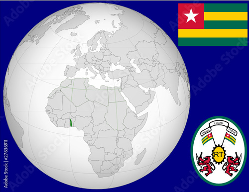 Togo globe map locator world flag coat