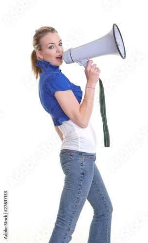 young woman wiht megaphone or bullhorn