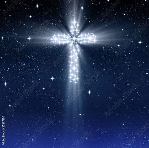 glowing religious cross in stars