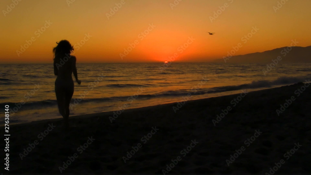Girl runs and jumps on beach slow motion / gold - HD Girl runs and jumps on beach slow motion / gold - HD