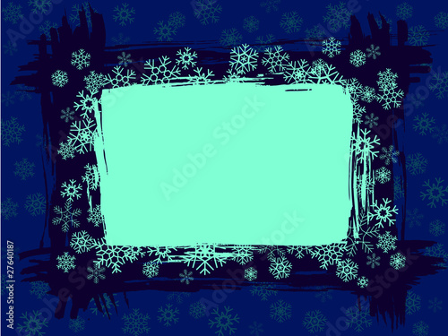 Grungy winter snowflake frame pattern background