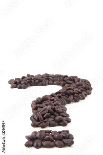 question mark of dark roasted fair trade coffee beans