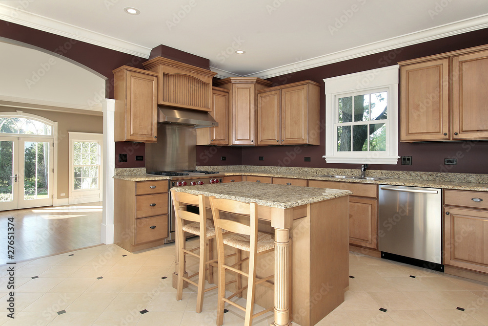 Kitchen with granite and wood island