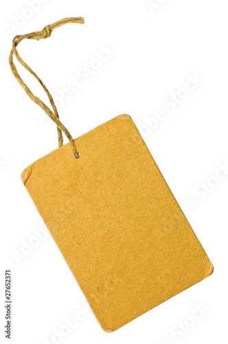 Blank Yellow Grunge Cardboard Sale Tag Label Isolated Macro