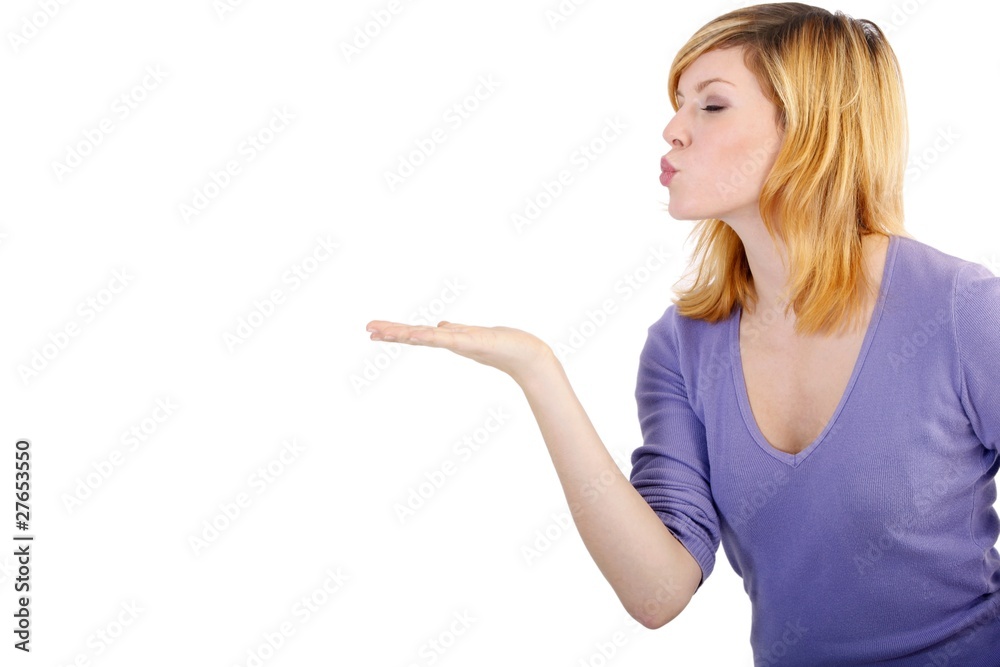 Beautiful young woman and free place (white background) Beautiful young woman and free place (white background)