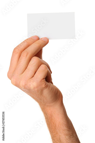 empty business card in a male hand