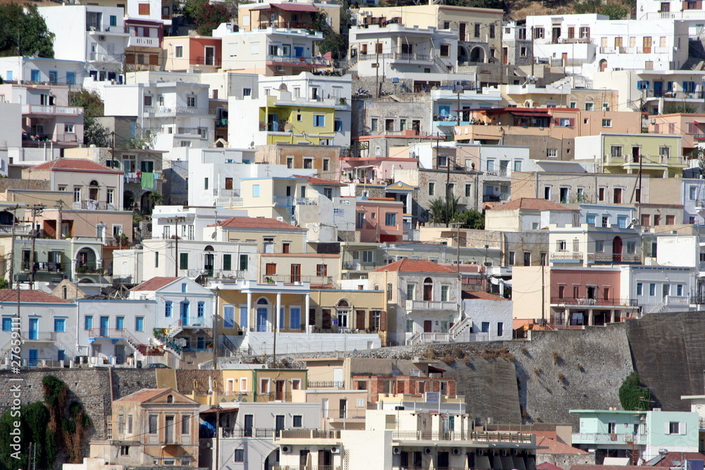 case nella città di Kalymnos, Grecia