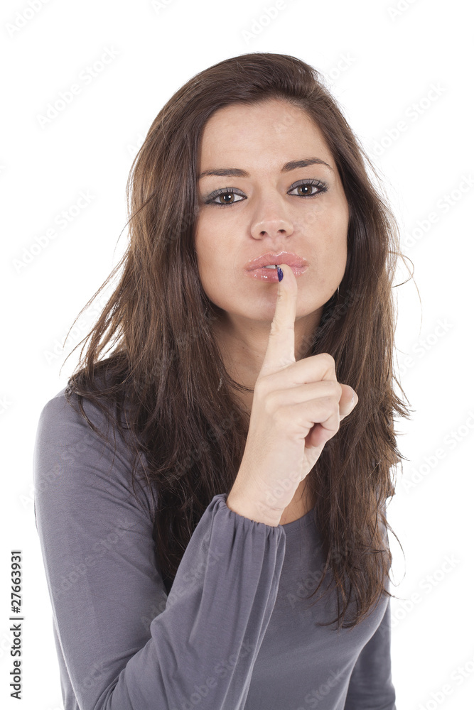 woman making silence sign woman making silence sign