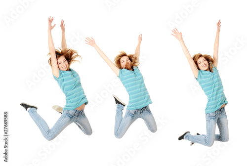 Jumping happy teen girl