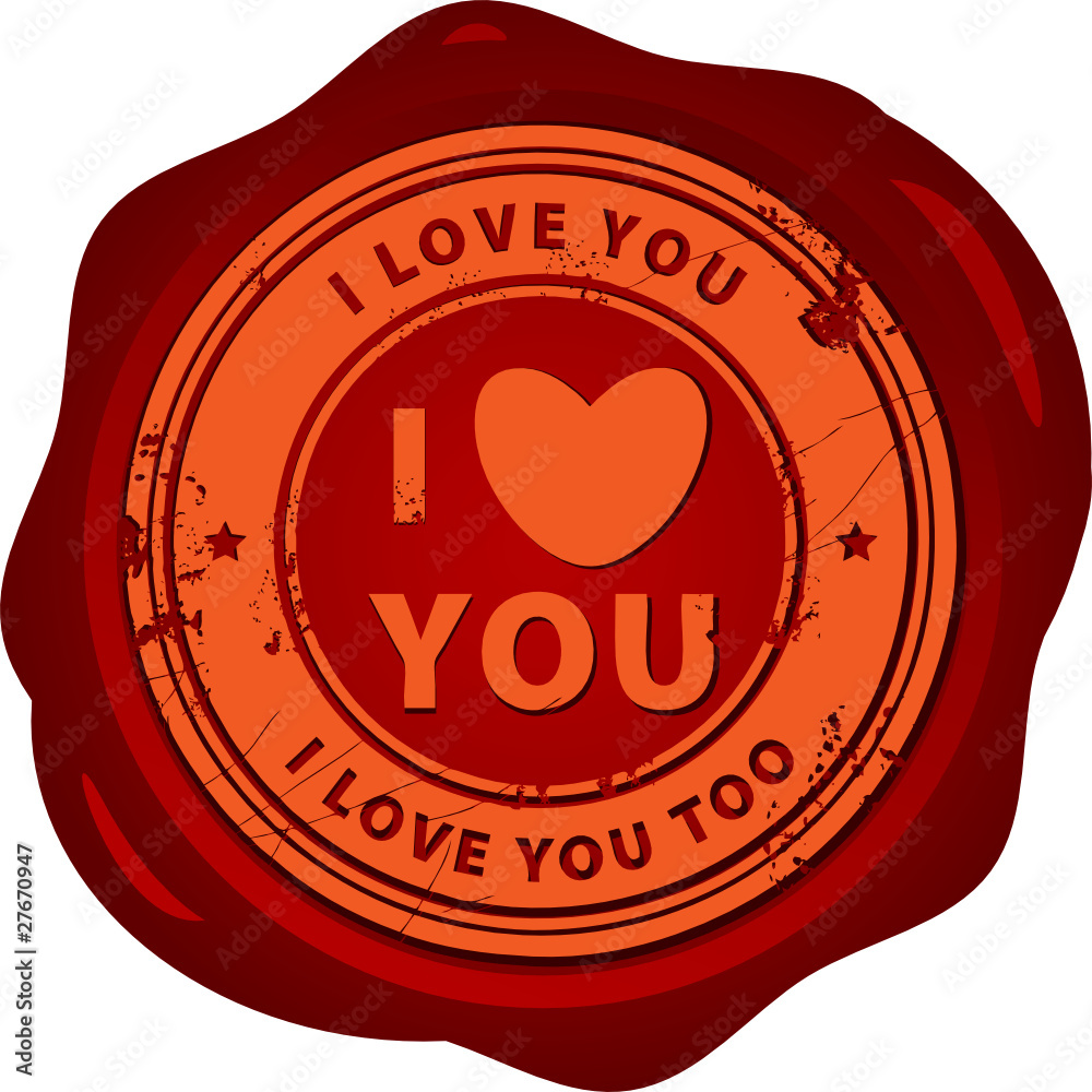 Wax seal with the word I love you inside Wax seal with the word I love you inside