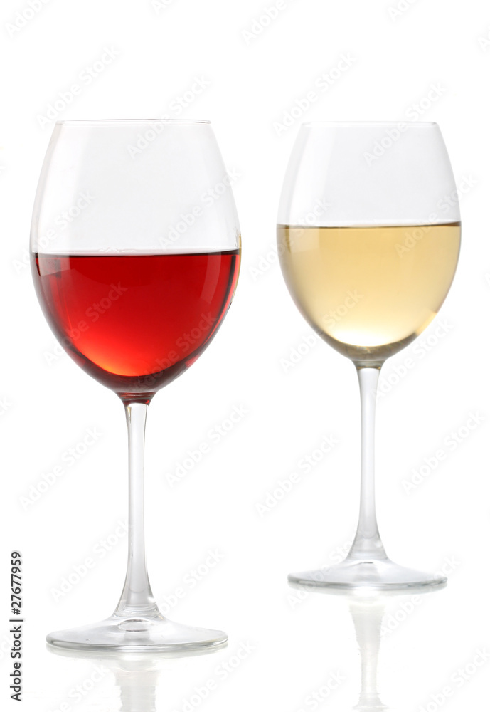 Two glasses of wine, one with red and the other with white