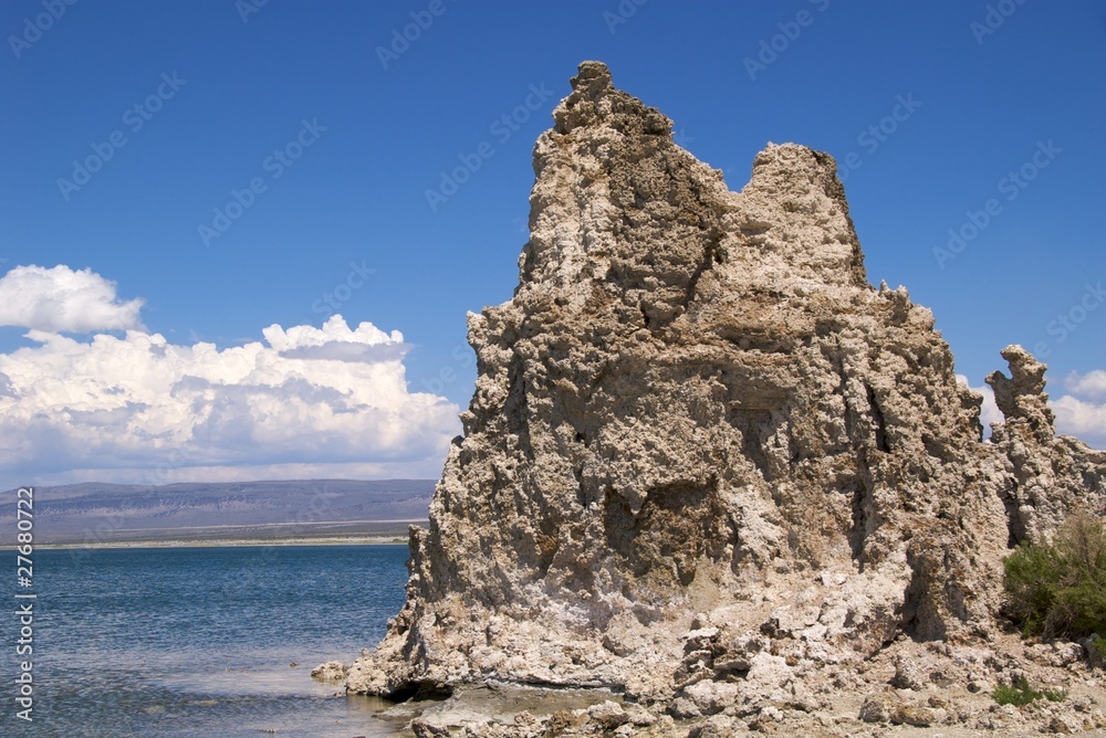 Tufa tower & cloudy sky,  Mono Lake Tufa State Nature Reserve