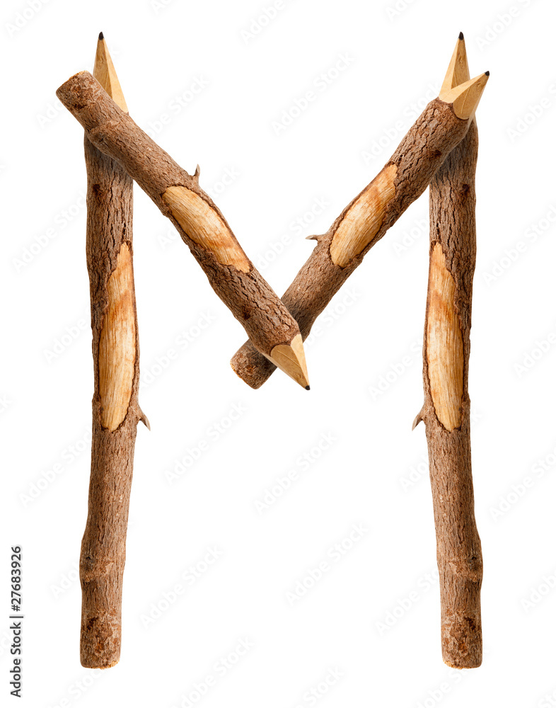 Pencil wood, letter M Pencil wood, letter M
