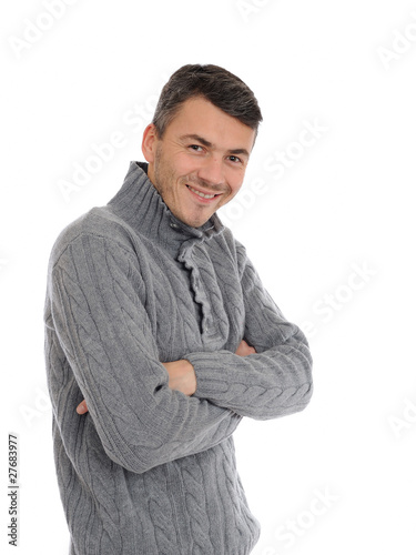 Young handsome possitive man in warm winter casual clothes smili