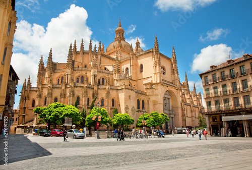 The old town of Segovia with the cathedral