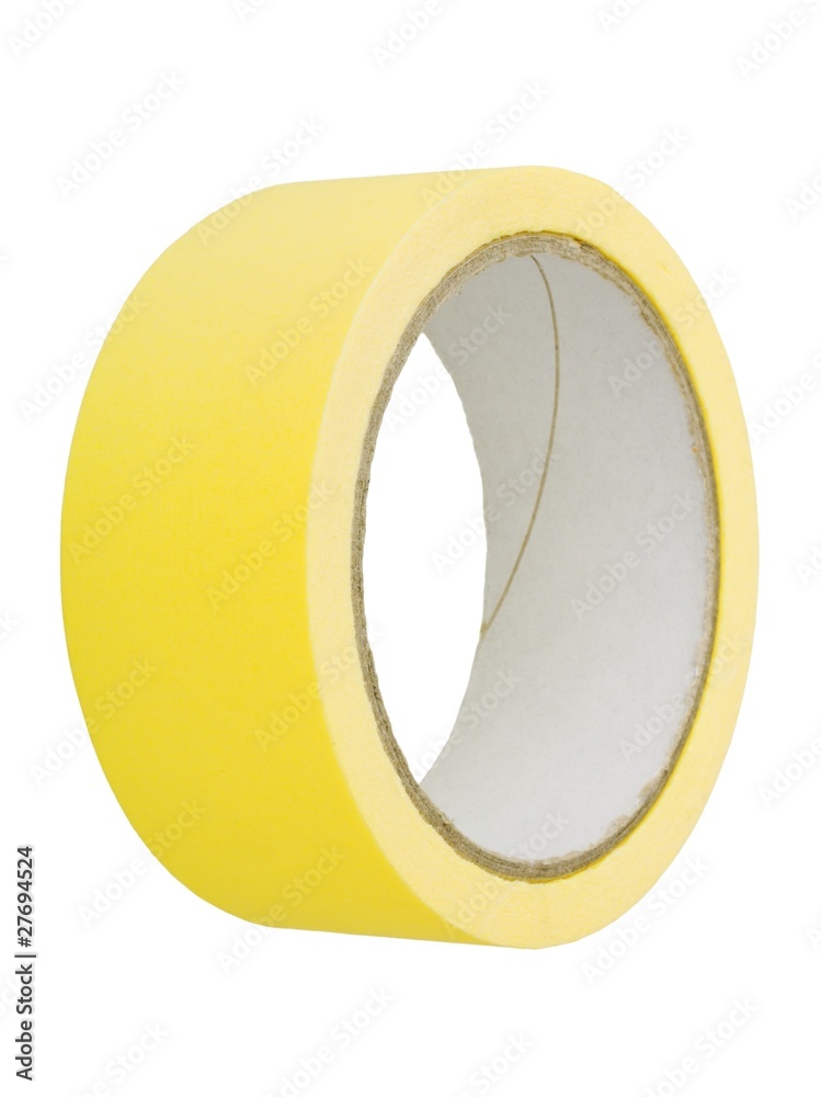 Roll of yellow adhesive tape isolated on white background