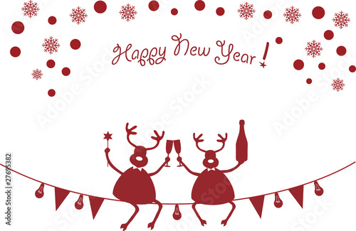 Two deers celebrate New Year