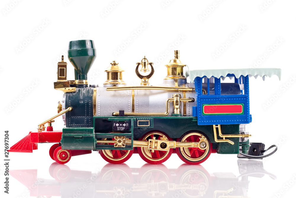 Fototapeta premium Side Perspective of Toy Holiday Electric Train Engine