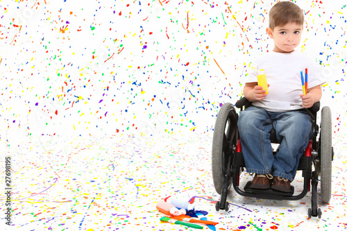 Boy Child Painting Wheelchair