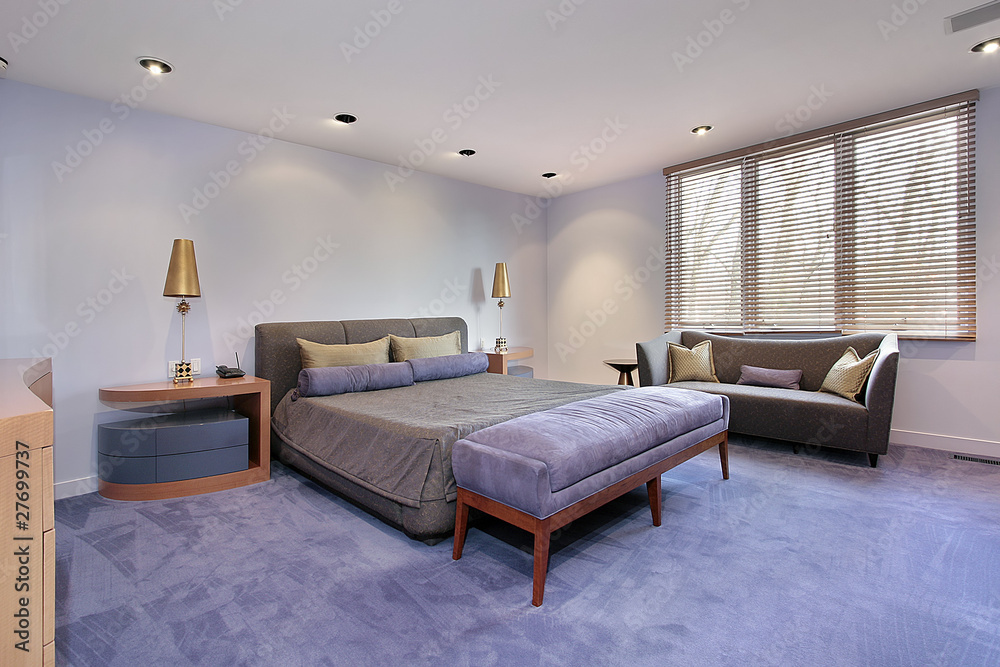 Master bedroom with lavendar carpeting Master bedroom with lavendar carpeting