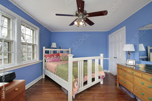 Bedroom with blue walls