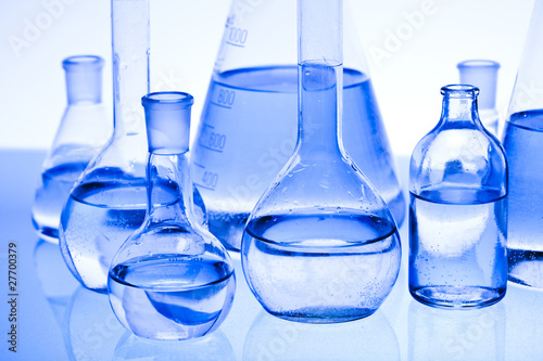 Blue chemistry vials