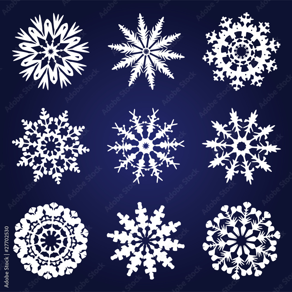 vector set of 9 snowflakes vector set of 9 snowflakes