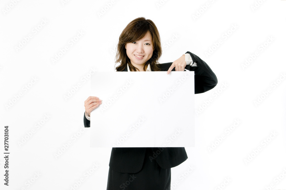 メッセージボードと女性社員 メッセージボードと女性社員